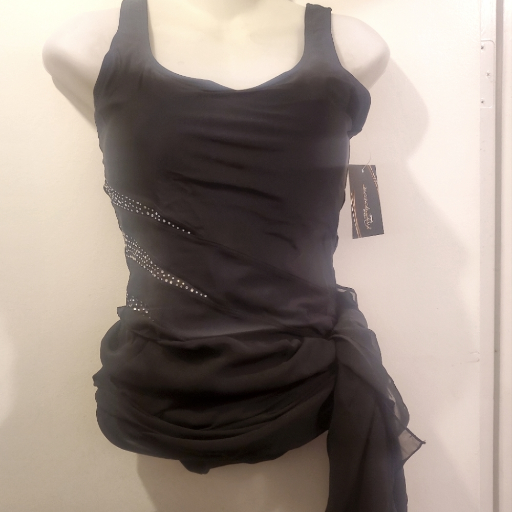 Beach Joy 1-piece Bathing Suit with Sheer Wrap Black size Small
